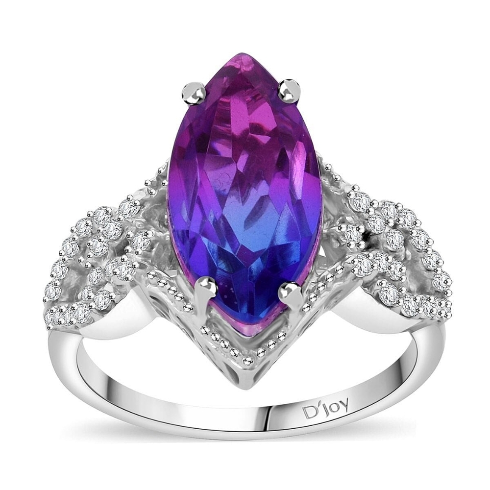 Vibrant Midnight Fuchsia Quartz Ring Platinum Over Sterling Silver Sz 7!